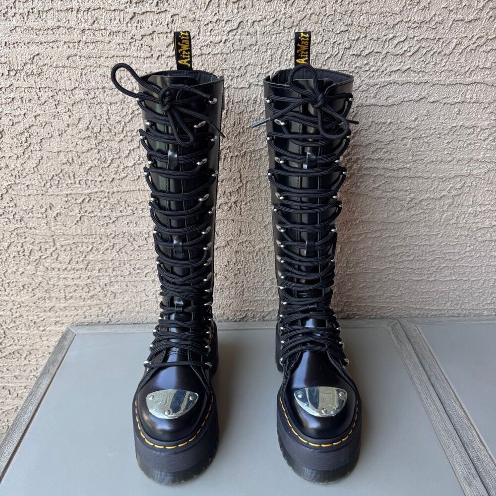 Dr. Martens 1B60 LTT Max Quad Retro Sole Platform Knee Boots Metal Toe Womens 5 - Picture 2 of 16